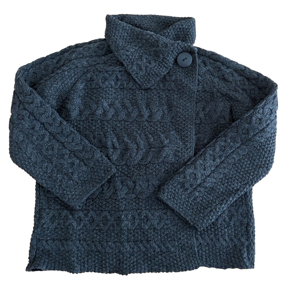 ARAN CRAFTS Irish Sweater Womens Large Shawl Collar Cardigan Button Gray Wool